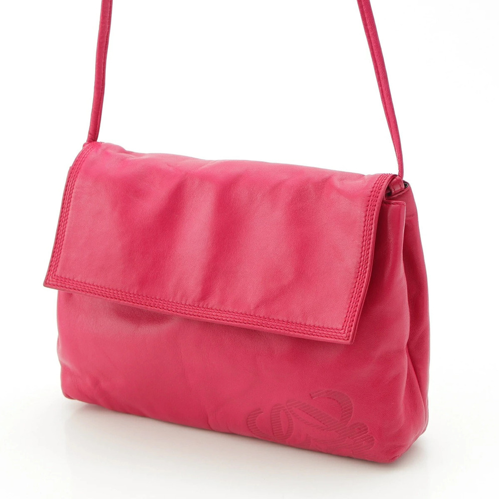 Loewe Pink Anagram Embossed Nappa Shoulder Bag Leather Pink